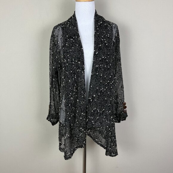 Lulu B Cardigan Womens Large Black Tweedy Open Net Knit‎ Beachy Draped Lagenlook - Picture 1 of 15